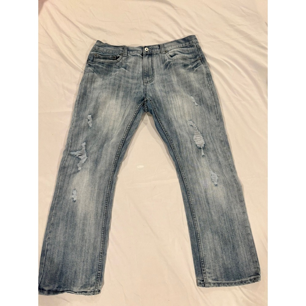 Flypaper Mens Distressed Straight Leg Jeans 36X30 Blue Denim Y2K Grunge Skater